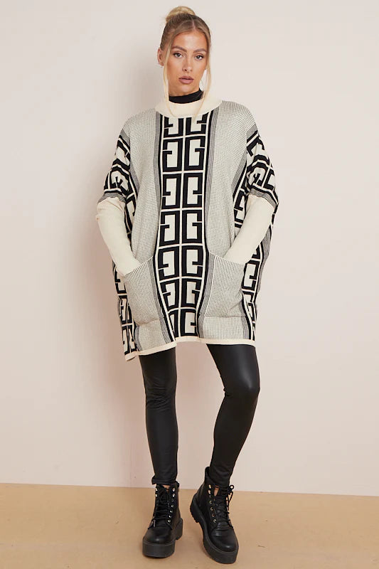 ALICE GEOMETRIC JUMPER - BLACK/CREAM
