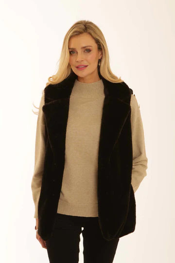 Pomodoro Faux Fur Gillet in Black Style 32559